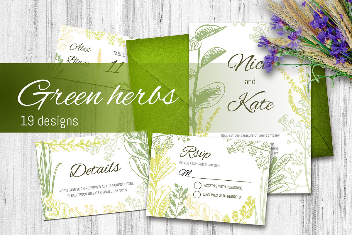 Wedding collection. Green herbs, an Invitation Template by Alena Kaz (Photo 1 of 8)