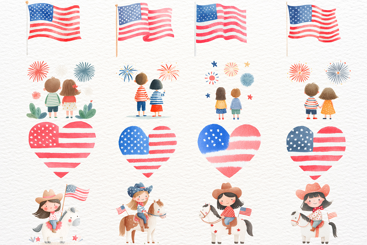 4th of July Clipart Nursery Kids PNG, a Seasonal Illustration by SugarCloudStudioArt (Photo 7 of 8)