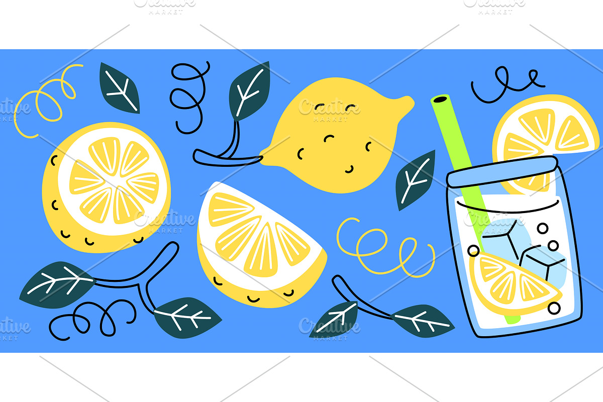Lemon slices with lemonade in glass, a Food Illustration by art PVP - market