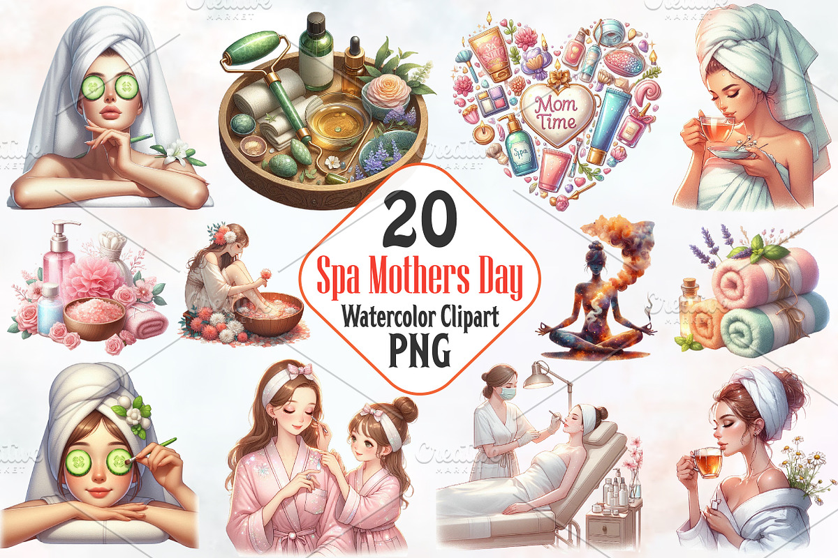 Spa Mothers Day Watercolor Cliparts, an Illustration by RobertsArt (Photo 1 of 7)
