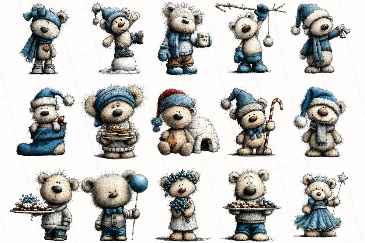 Whimsical Christmas Blue Teddy Bear, an Illustration by OK Design (Photo 3 of 6)