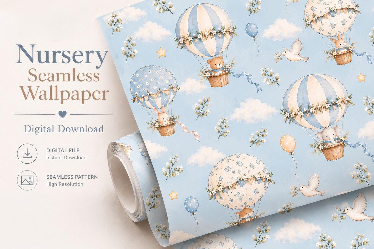 Cute Animals Nursery Wallpaper, a Wallpaper Graphic by by creative paper (Photo 2 of 12)