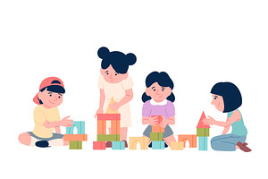 Children play with blocks. Kids, an Object Illustration by LadadikArt