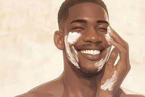 Smiling young man applying skincare product indoors with natural light, an Illustration by AS photostudio