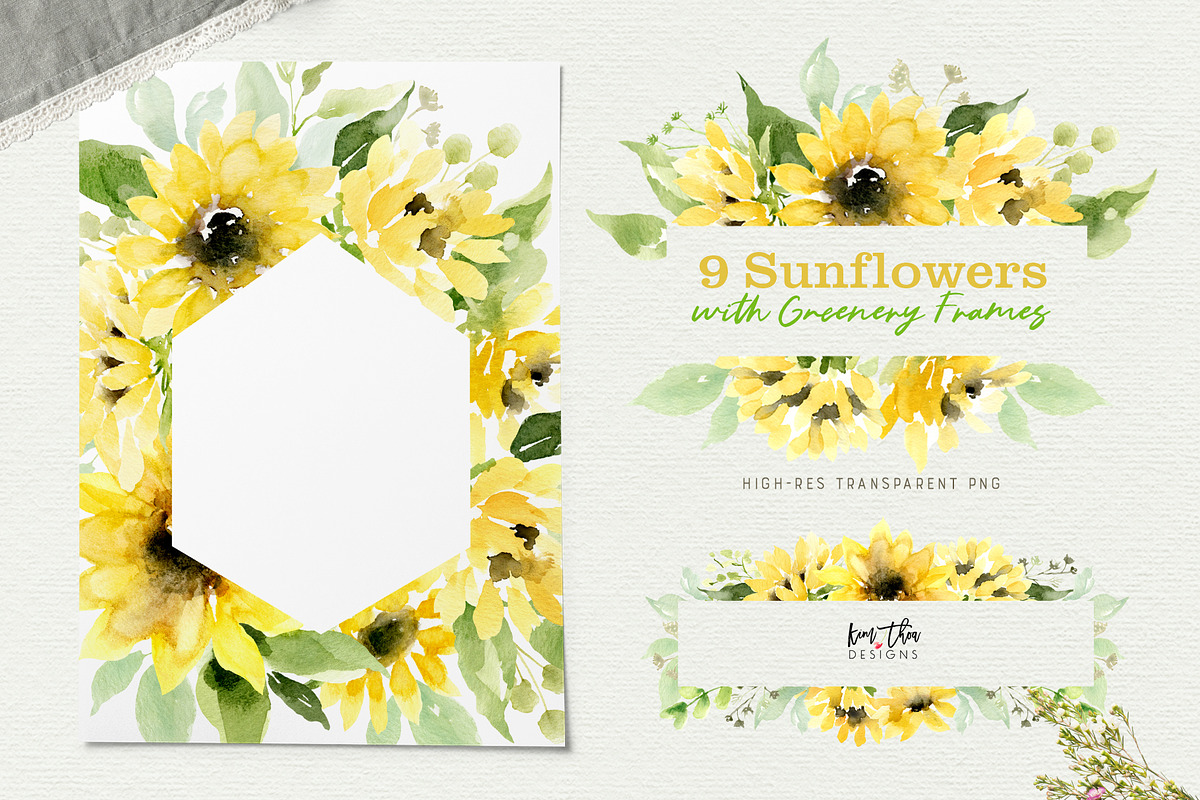 Sunflowers with Greenery Watercolor, an Illustration by Kim Thoa Designs (Photo 5 of 8)