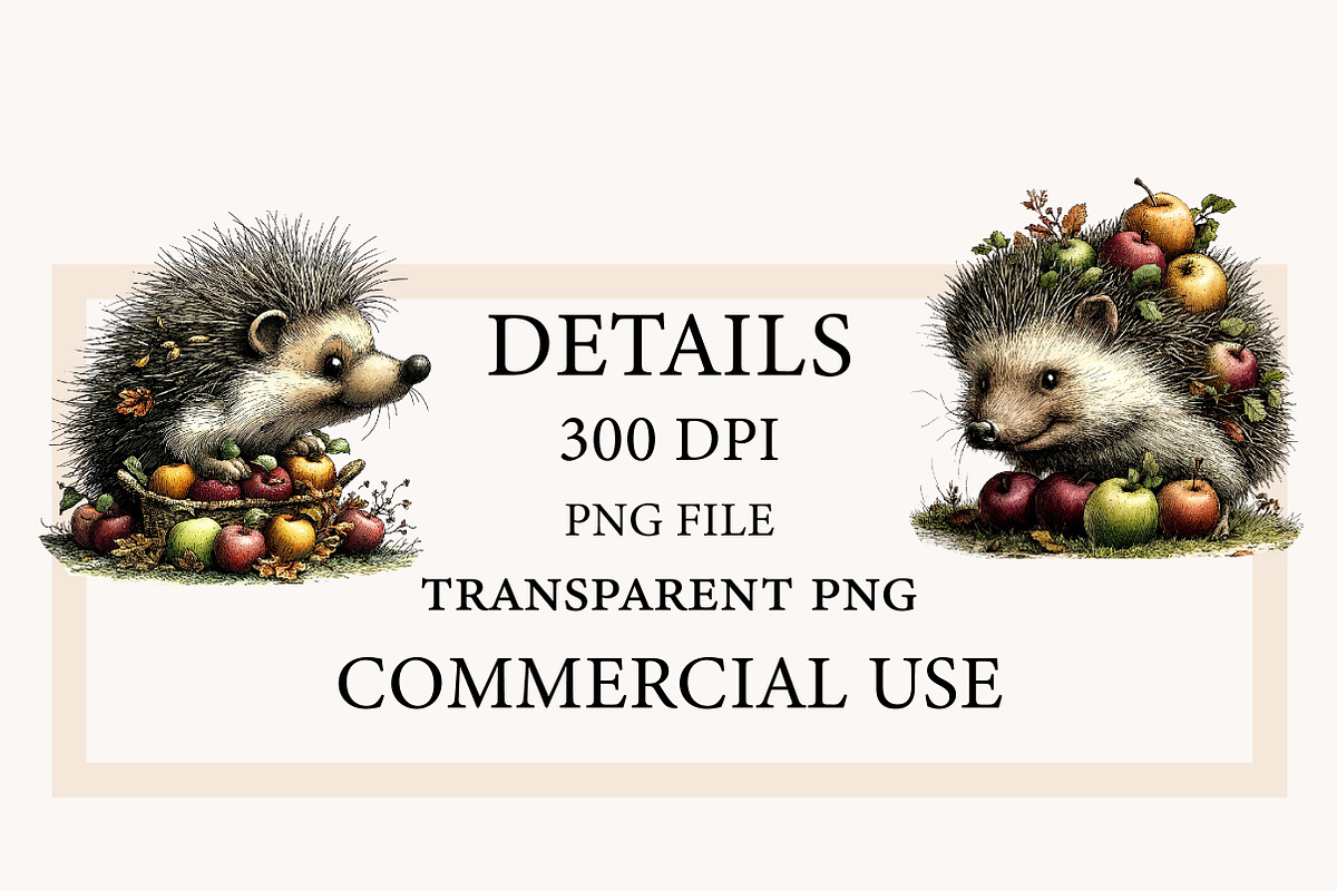 Cute Hedgehog with Apples PNG, a Seasonal Illustration by Designworld (Photo 4 of 9)