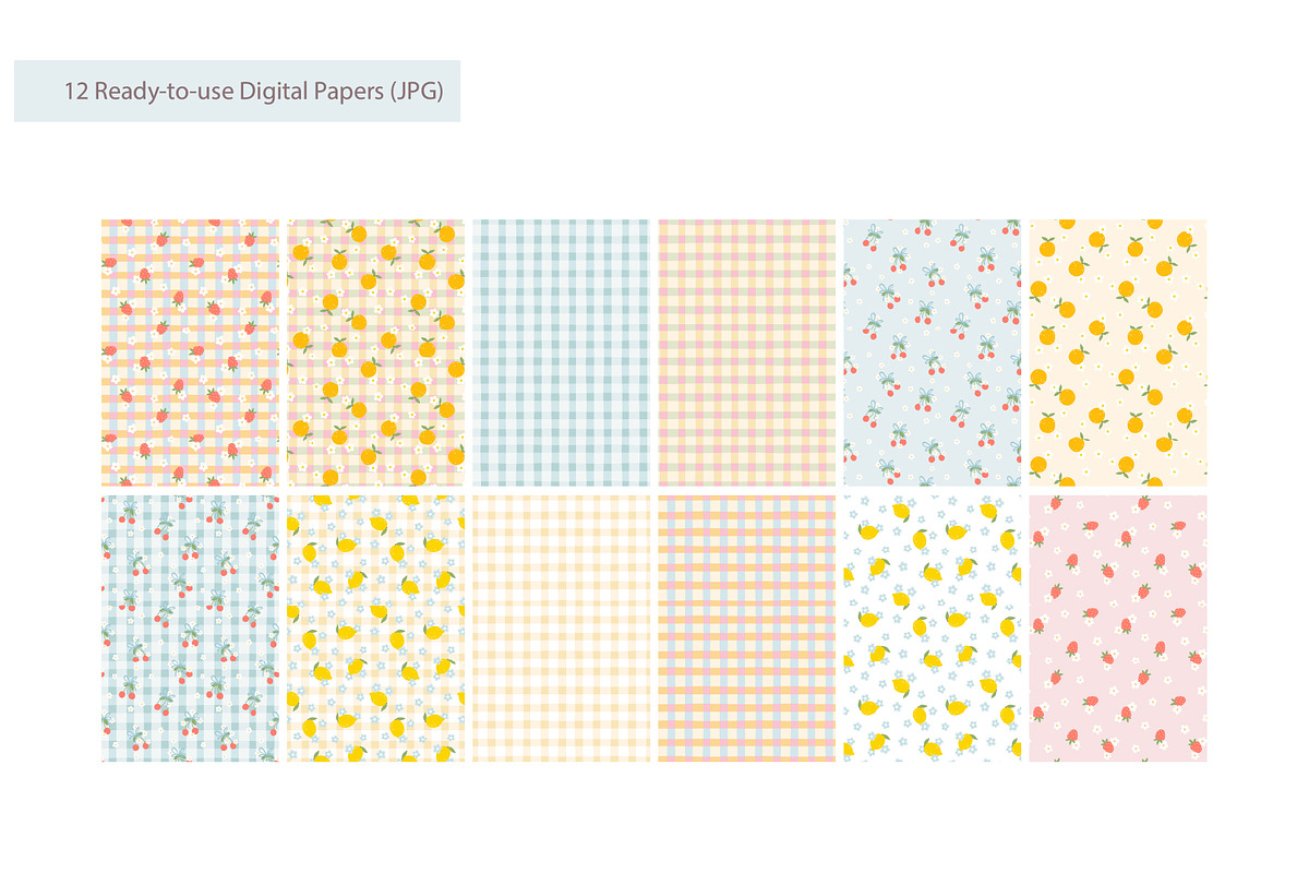 Blooming Fruits Gingham Patterns, a Pattern Graphic by Svitlana Kharchuk (Photo 5 of 8)