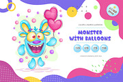 Monster with balloons. Tshirt, PNG., an Animal Illustration by KENO Mascots (Thumbnail 1 of 5)