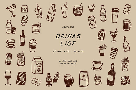 DRINKS Illustrations | Bar Icons, a Food Illustration by Crocus Paperi