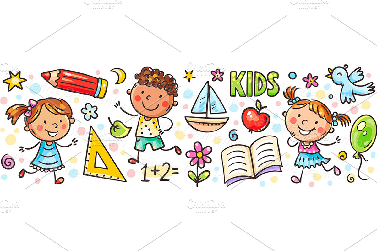 Set of cartoon doodle kids borders, a Decorative Illustration by Bubert Art (Photo 4 of 8)