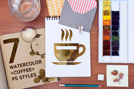 7 Watercolor "Coffee" PS Styles