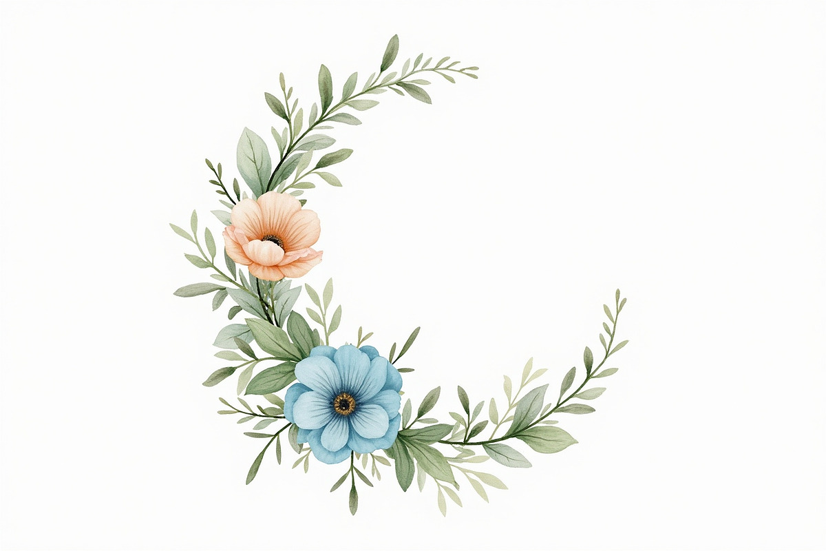 Floral Crescent Moon Watercolor Clip, a Graphic by Gaye Art (Photo 2 of 17)