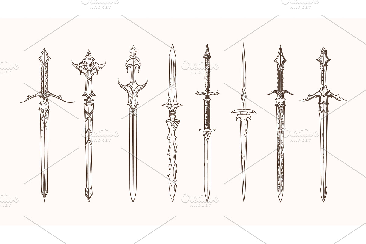 Medieval hand drawn knights swords, an Illustration by LadadikArt