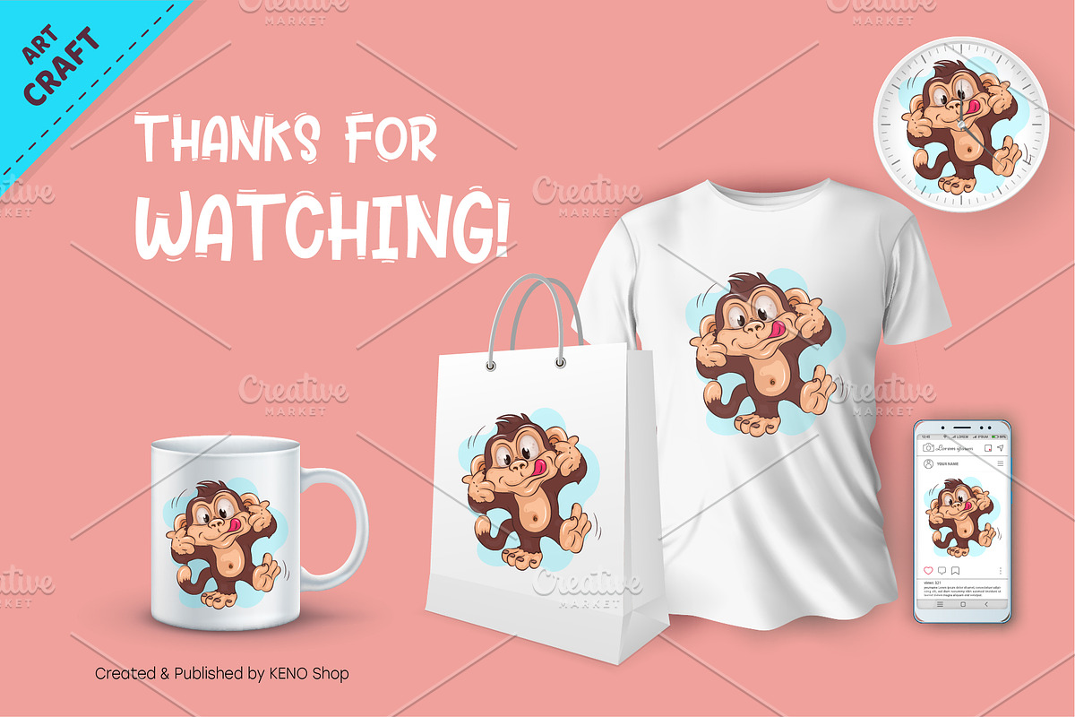 Cartoon Monkey Can't Hear. Crafting, an Animal Illustration by KENO Mascots (Photo 3 of 3)
