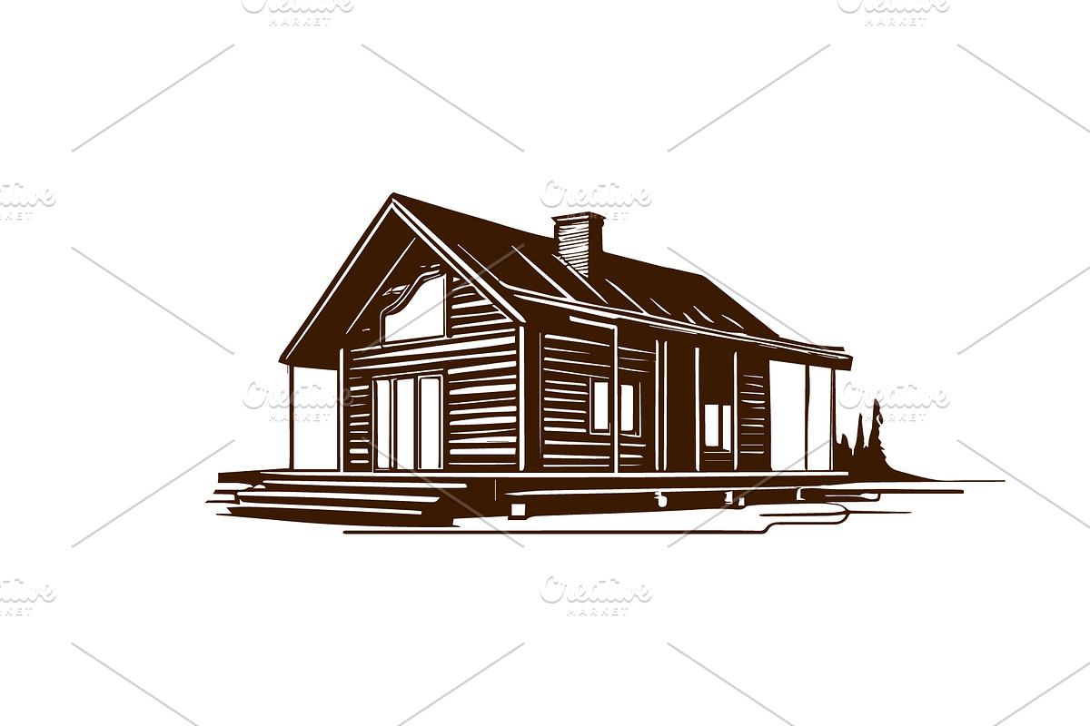 vintage cozy wooden cabin vector, an Object Graphic by e-artdesign (Photo 6 of 6)