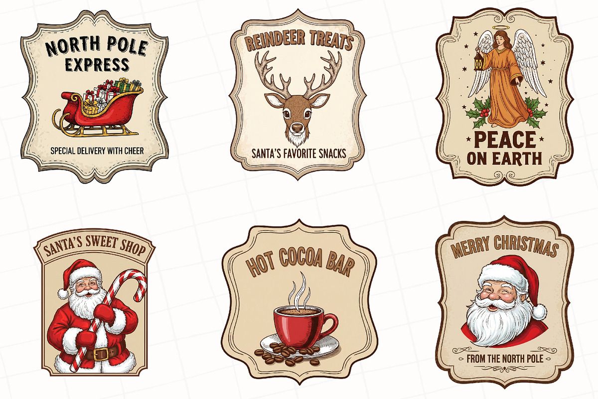 Vintage Christmas Labels Sublimation, an Illustration by OK Design (Photo 5 of 5)