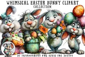 Whimsical Easter Bunny Clipart, an Illustration by OK Design