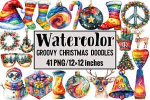 Groovy Christmas Doodles, an Illustration by Design Market