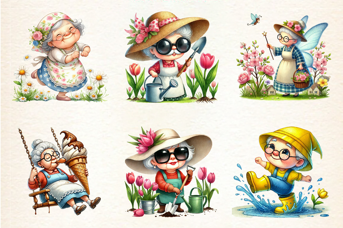 Spring Funny Grandma Clipart, a Seasonal Illustration by DreamArtGraphic (Photo 3 of 4)