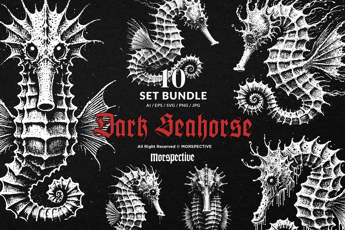 10 Bundle Dark Art Seahorse Sea, an Illustration by Morspective (Photo 1 of 7)