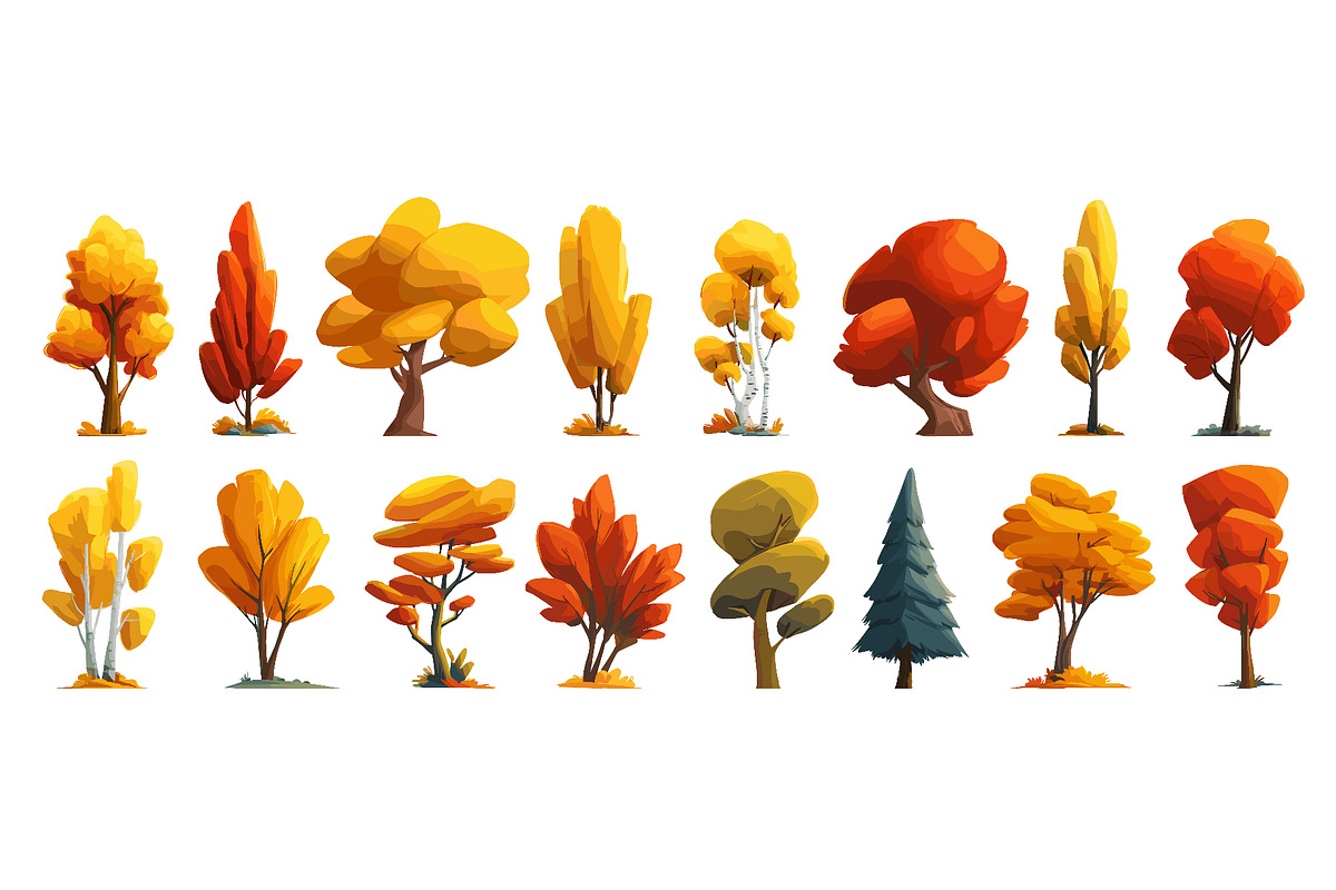 Cartoon autumn trees set, a Seasonal Illustration by Ksania