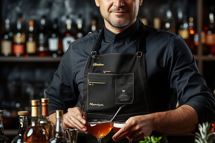 A professional bartender in a stylish bar setting, preparing cocktails. The bar, a Person Photo by Textures & Backgrounds