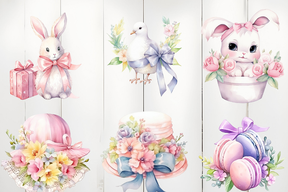 Watercolor Coquette Easter Clipart, an Illustration by Watercolor design (Photo 4 of 4)