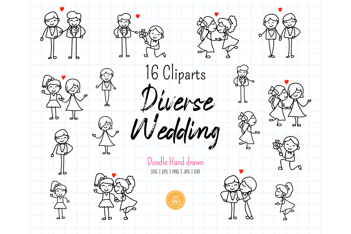 16 Diverse wedding couple SVG bundle, a Graphic by Atthameeni (Photo 2 of 5)