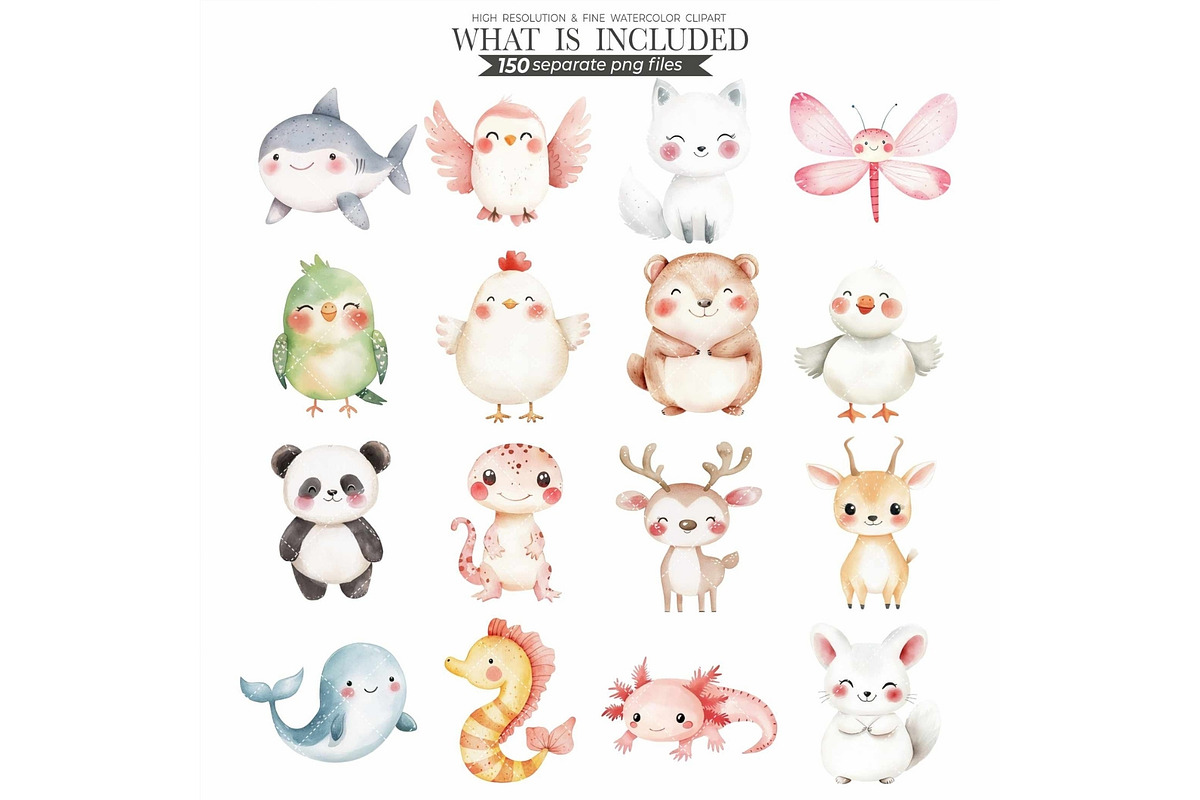 Cute Animals Watercolor Clipart Set, an Animal Illustration by CharmClipart (Photo 8 of 20)