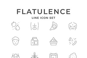 Set line icons of flatulence, an Outline Icon by motorama