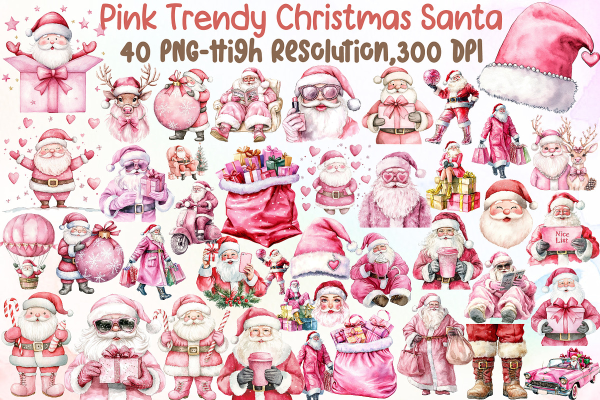 Pink Trendy Christmas Santa Png Bund, an Illustration by Sublimation Artist (Photo 1 of 6)