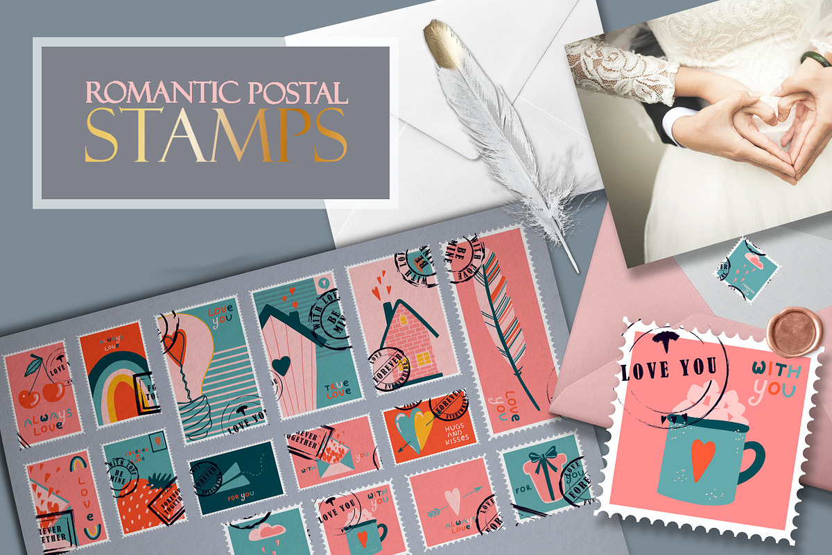 Postage stamps romantic for Valentin, an Illustration by Big Squirrel (Photo 1 of 7)