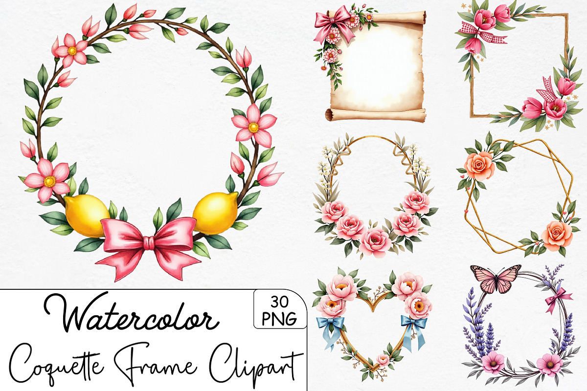 Coquette Summer Frame Clipart Bundle, an Illustration by CrexoraLab (Photo 1 of 5)