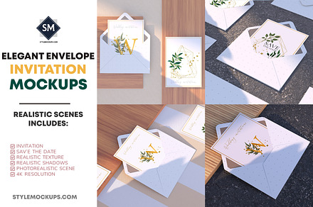 Elegant Envelope Invitation Mockup, a Print Template by StyleMockups