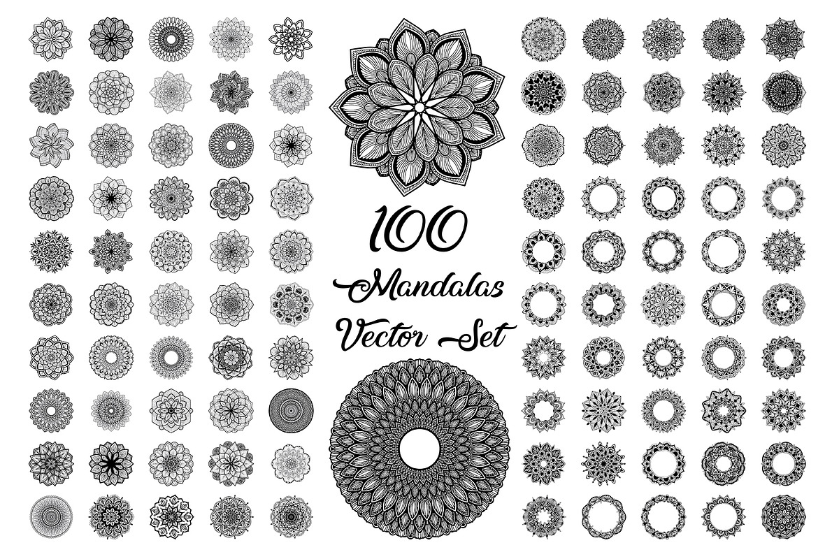 100 Mandalas Vector Set, an Outline Icon by Noree (Photo 1 of 3)