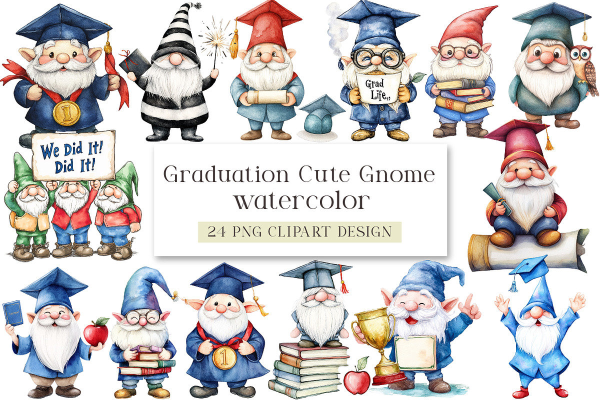 Graduation Cute Gnome Clipart, an Illustration by DreamArtGraphic (Photo 1 of 4)