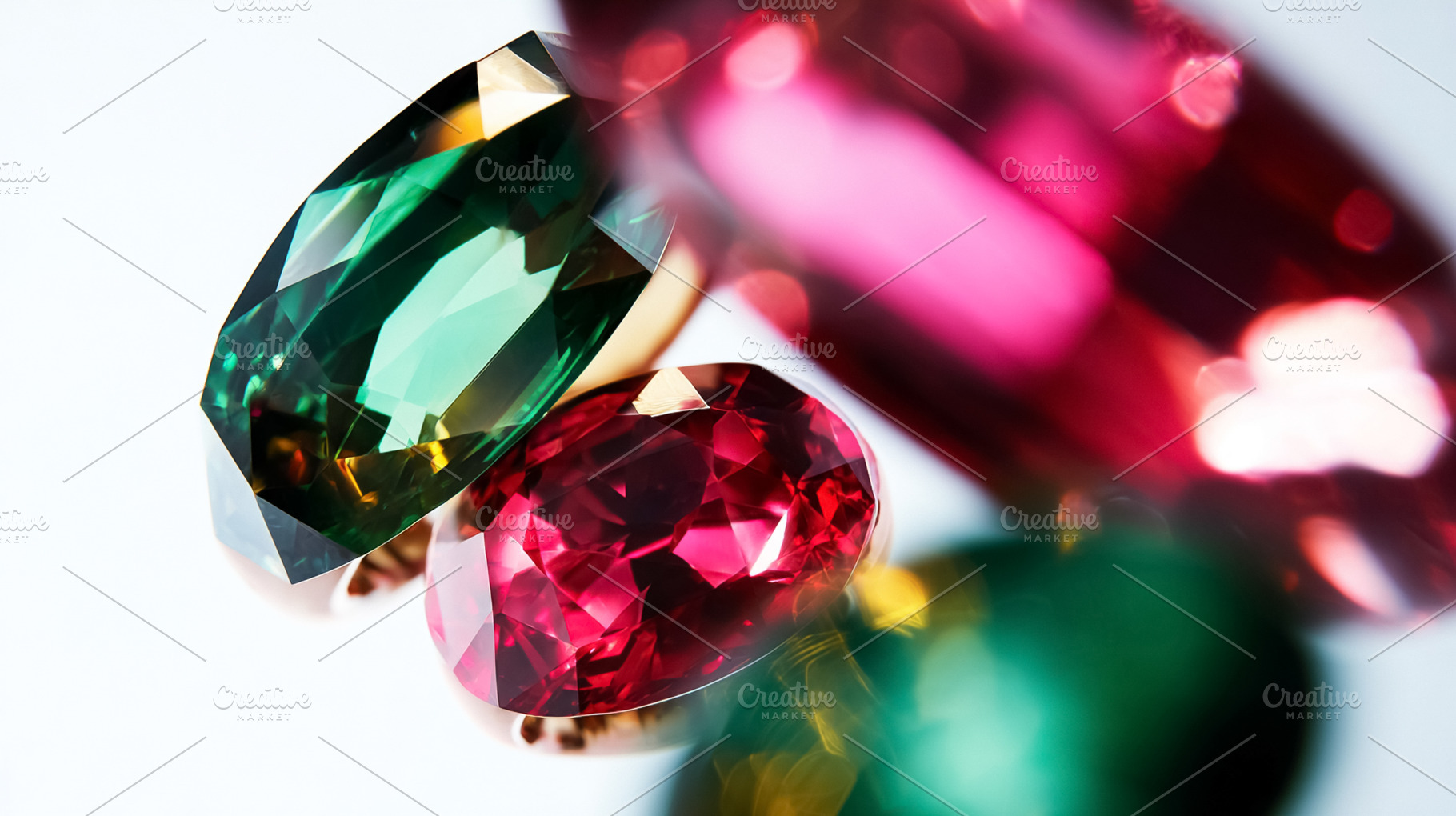 Faceted gemstones creating colorful reflections and brilliant li, a Photo by Studio ANNA