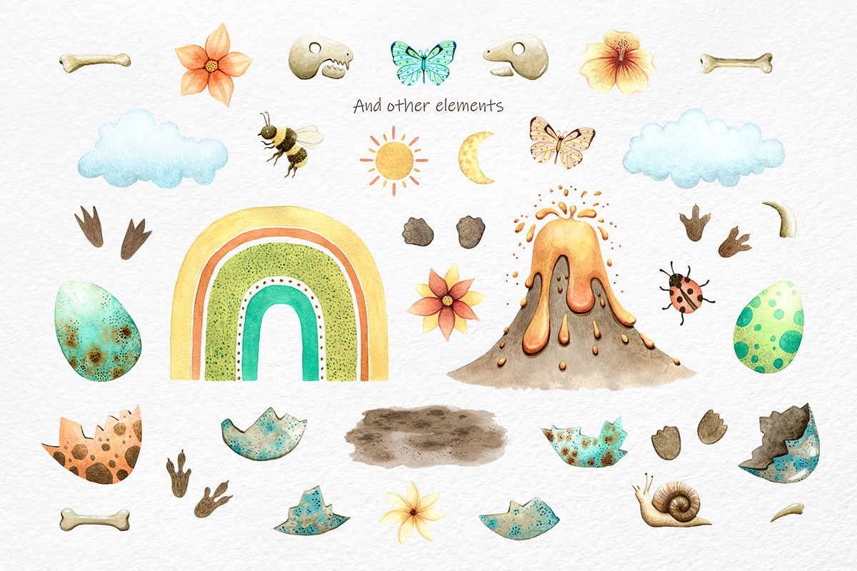 Watercolor Dinosaurs Collection, a Decorative Illustration by MariArtySpace (Photo 5 of 12)