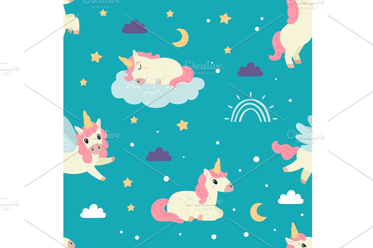 Cute unicorn seamless pattern, an Animal Illustration by LadadikArt