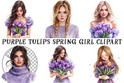 Purple Tulips Spring Girl Clipart, an Illustration by OK Design (Thumbnail 2 of 6)