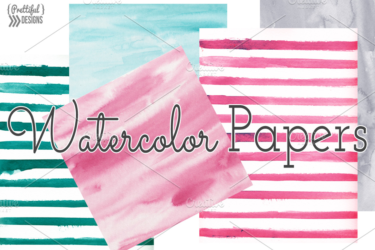 Watercolor Stripes and Solid Papers, a Graphic by Prettiful Designs (Photo 2 of 2)