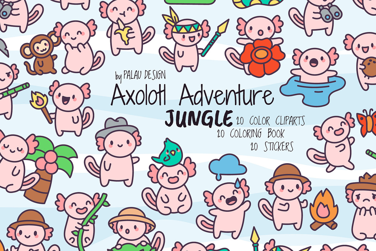 Kawaii Axolotl Jungle Adventure, a Seasonal Illustration by Palau (Photo 1 of 12)