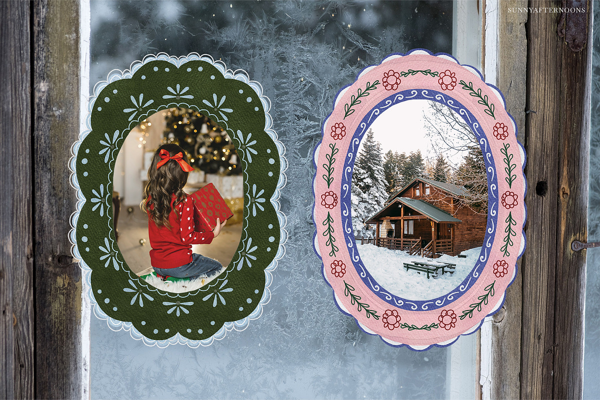 Winter FOLK Frames & Backgrounds, a Decorative Illustration by SunnyAfternoons (Photo 2 of 15)