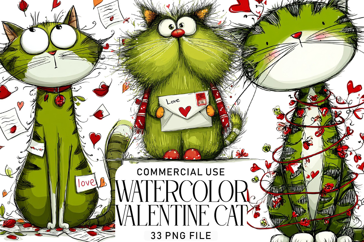 Watercolor Valentine Cat, an Illustration by Daily.Designs (Photo 1 of 5)