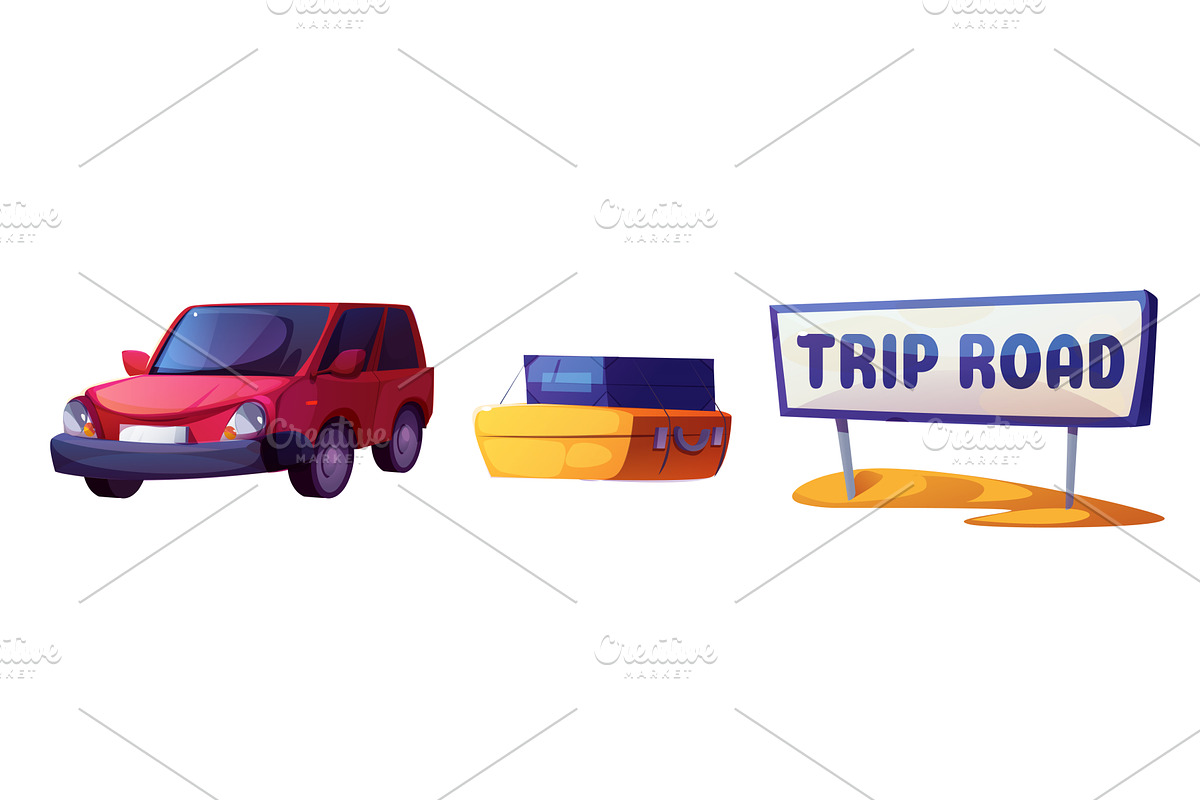 Cartoon road trip travel elements, a Transportation Illustration by art PVP - market