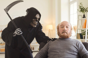Grim Reaper Behind Scared Old Man, a Person Photo by StudioRomantic