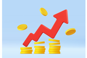 3d Increasing Profits with Coins and, a Finance Illustration by ModVector