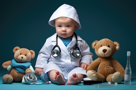 Cute baby boy playing doctor with st, a Photo by Iftikhar Alam