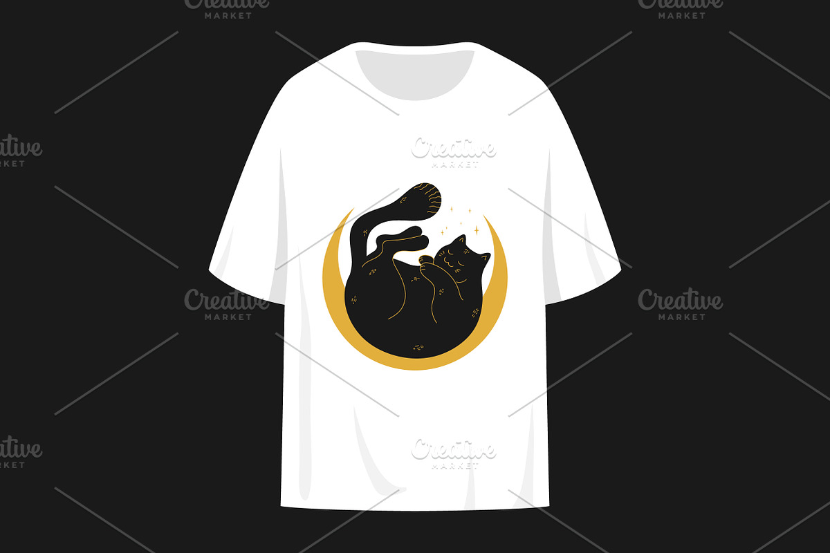 Black Cat on Crescent T Shirt Design, a Design Template by PsychocheArt (Photo 3 of 3)