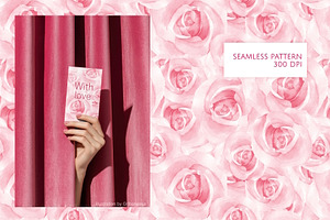 Pink Roses Watercolor Pattern